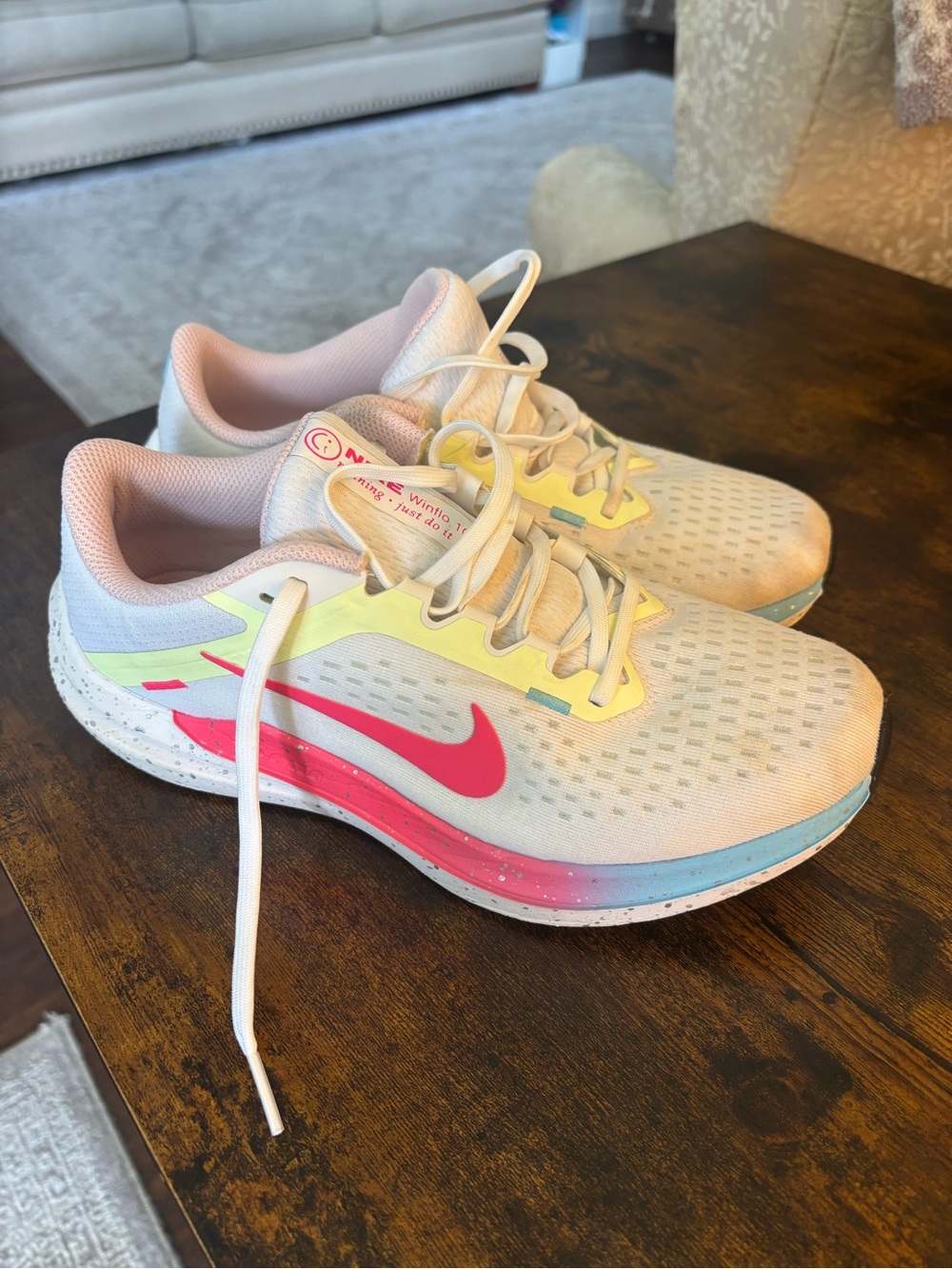Nike White Running Sneakers with Pink and Pastel Accents